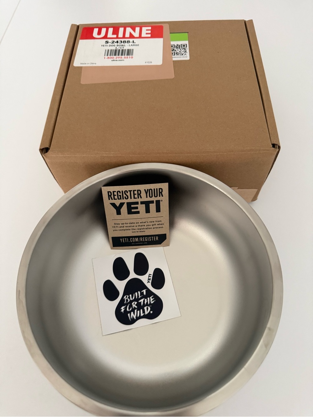YETI Stainless Steel Dog Bowl NonSlip Bottom Large S-24388-L-Line ULINE 32oz 8”